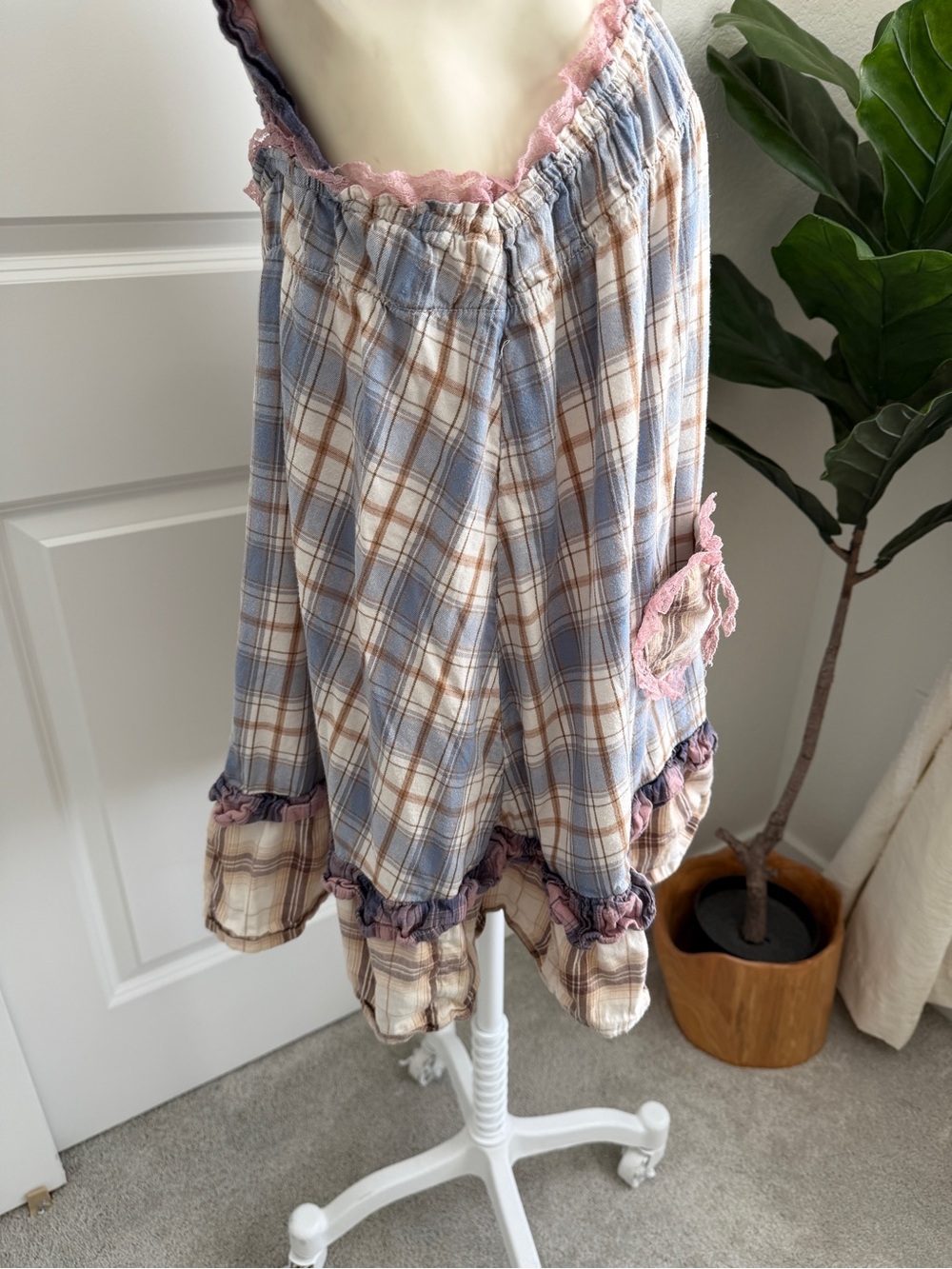 Urban Outfitters Blue & Pink Plaid Ruffle Mini Dress - Picture 5 of 8